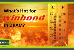 Image of a thermometer with flames in the background and a question: what's hot for winbond in DRAM